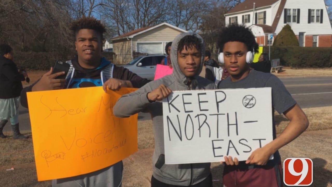 Students At OKC Northeast Walk Out In Protest Of Charter Plans