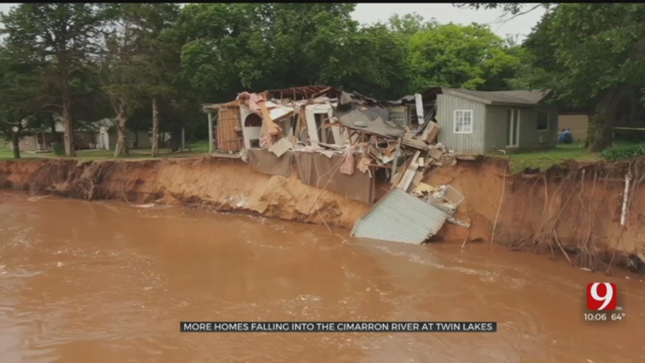 Nearly A Dozen Homes Fall Into Cimarron River At Twin Lakes