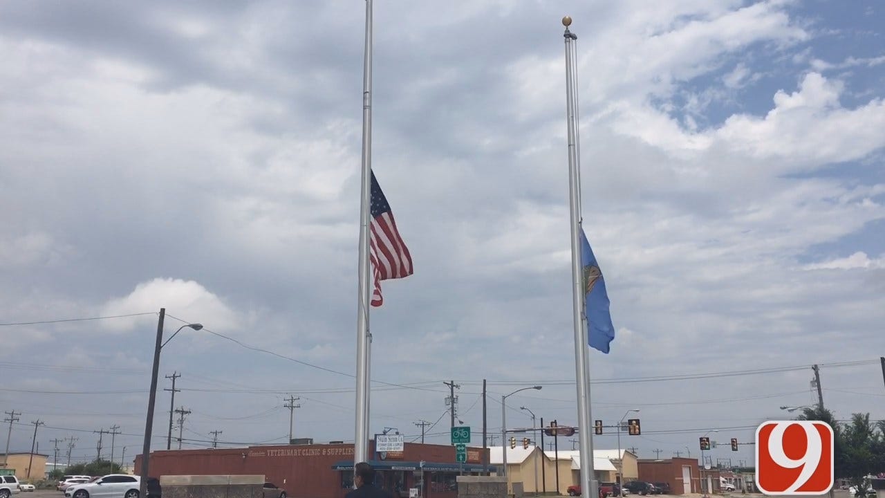 WEB EXTRA: Flags Flying At Half Staff At OKC FOP Headquarters
