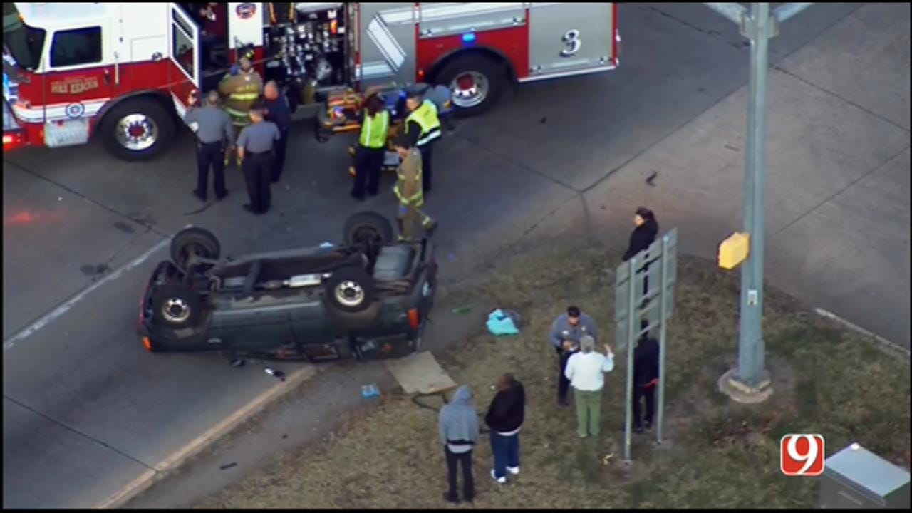 WEB EXTRA: SkyNews 9 Flies Over Rollover Wreck In NW OKC