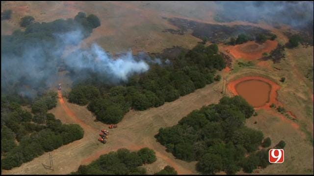 Bob Mills SkyNews 9 HD Flies Over Grass Fire Near Guthrie