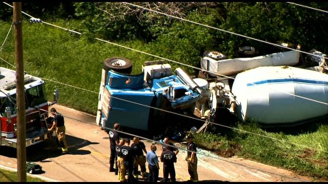 WEB EXTRA: Cement Overturns Spilling Diesel Fuel In OKC