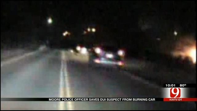 Moore Police Officer Saves DUI Suspect From Burning Car
