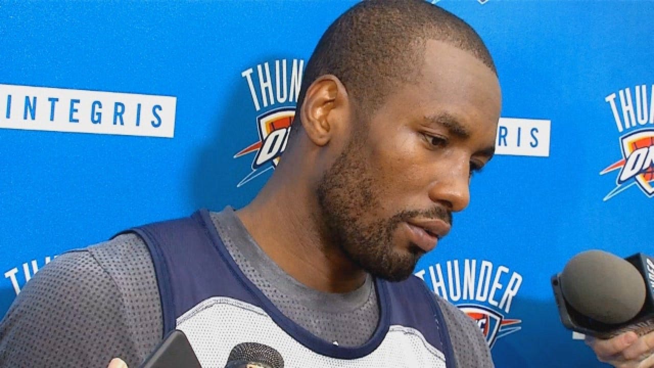 Serge Ibaka Talks With Reporters After Saturday's Practice