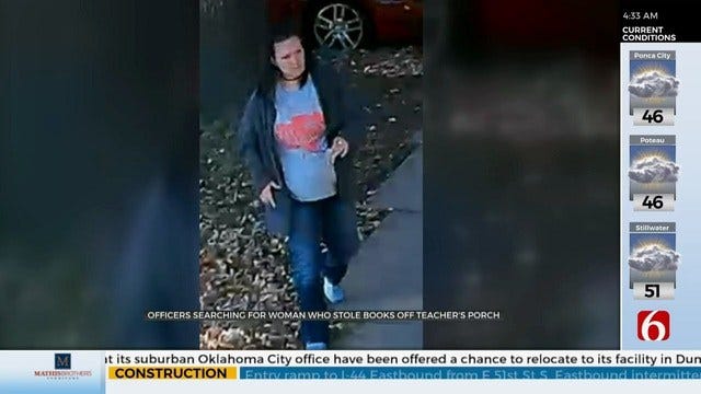 WATCH: Suspect Takes Books For Students From Teacher's Porch, Tulsa Police Say