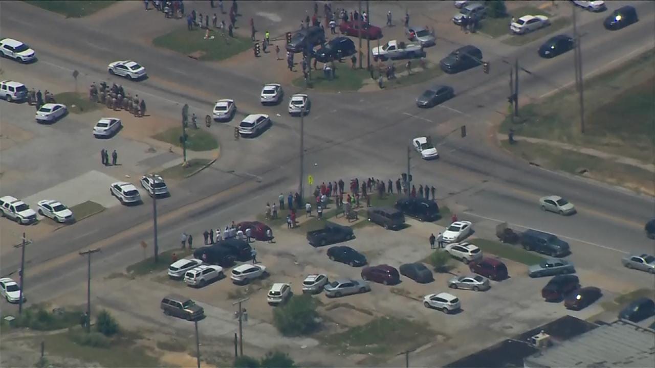 Crowd Gathers At Scene Of Fatal Tulsa Law Enforcement Shooting
