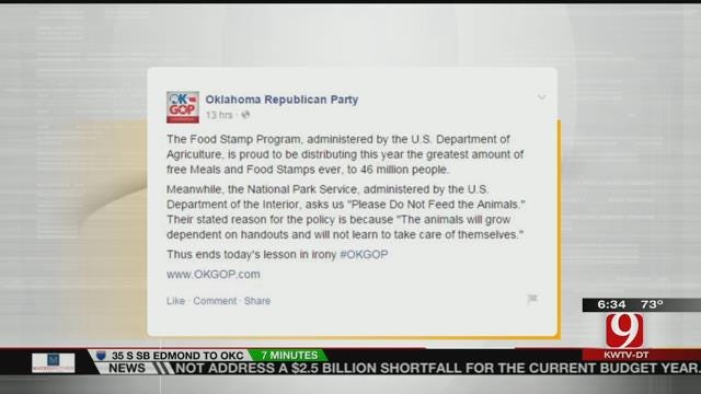 Oklahoma Republican Party Compares Food Stamp Recipients To Animals In FB Post