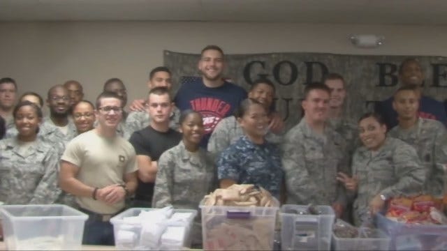 WEB EXTRA: OKC Thunder, Military Members Make Care Packages For Deployed Soldiers