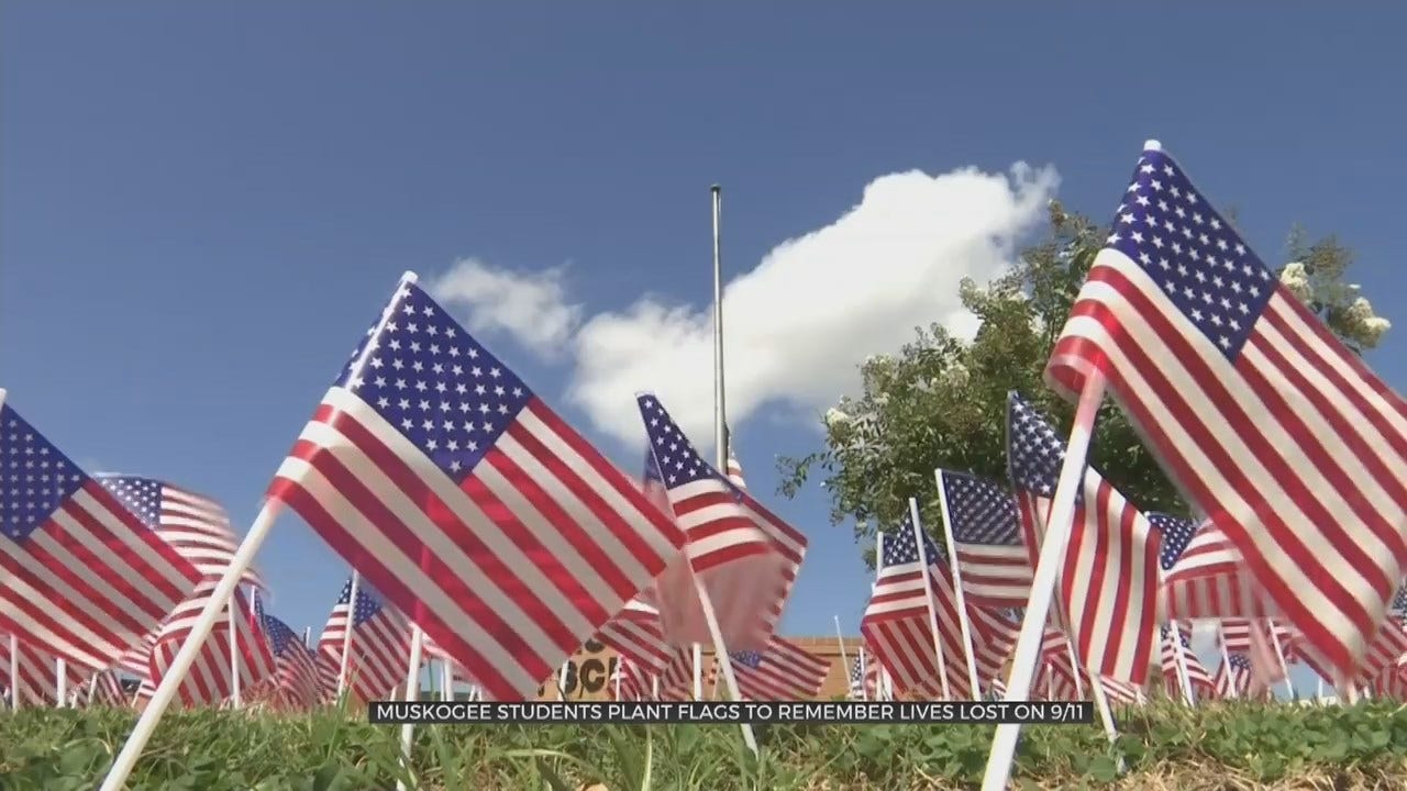 Muskogee High School Students Plant Flags On Campus Lawn To Honor Lives Lost On 9/11
