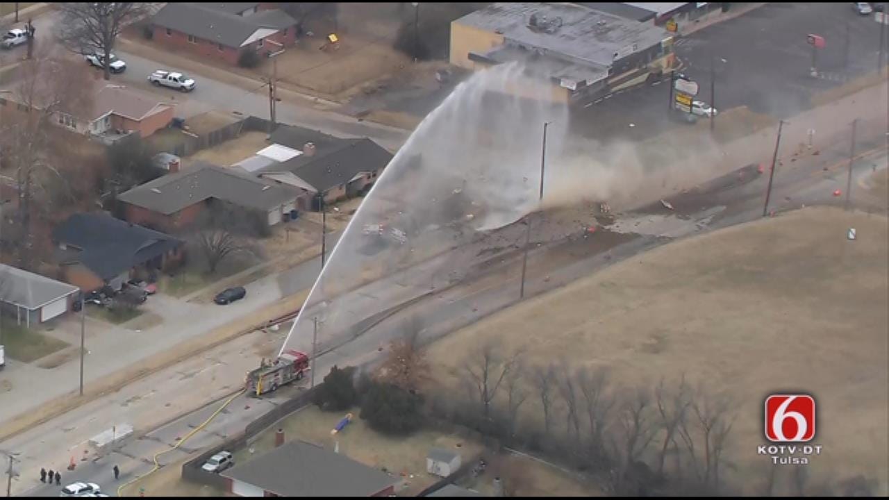 WATCH: Tulsa Fire Pours Water On Gas Line Explosion