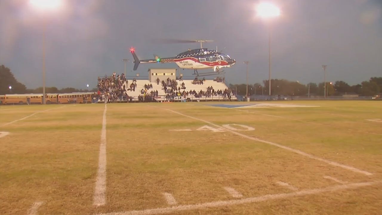 Injured Haskell Football Player Receives Tribute As Helicopter Delivers His Jersey