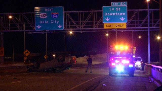 WEB EXTRA: Rollover Wreck On I-244 In Tulsa