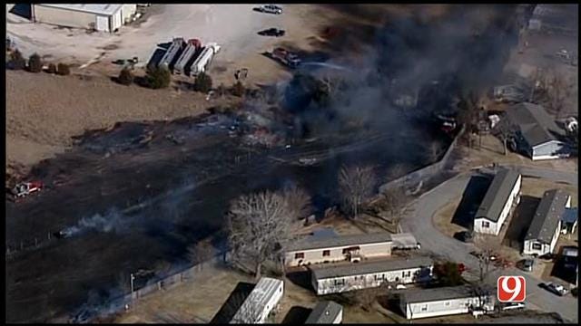 Large Grass Fire Threatens Mobile Home Park In SW OKC