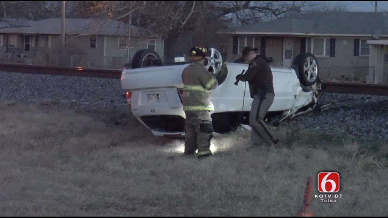 WEB EXTRA: Man Injured Flipping Car Off Highway 51 In Sand Springs