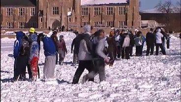 University of Tulsa Students Hold Snowball Fight