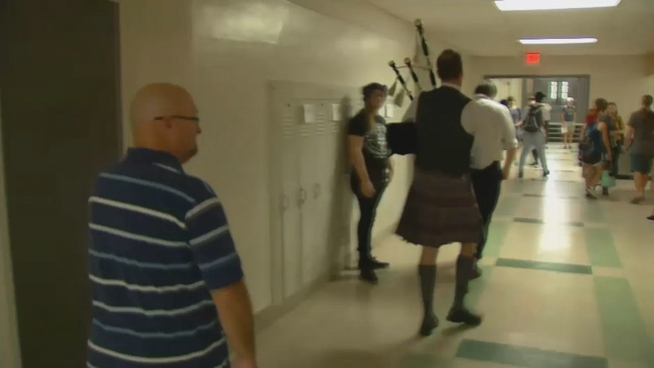 WEB EXTRA: Bag Pipes Welcome Students Back To TSAS