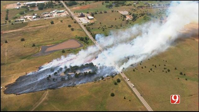 WEB EXTRA: Bob Mills SkyNews 9 Flies Over Deer Creek Grass Fire