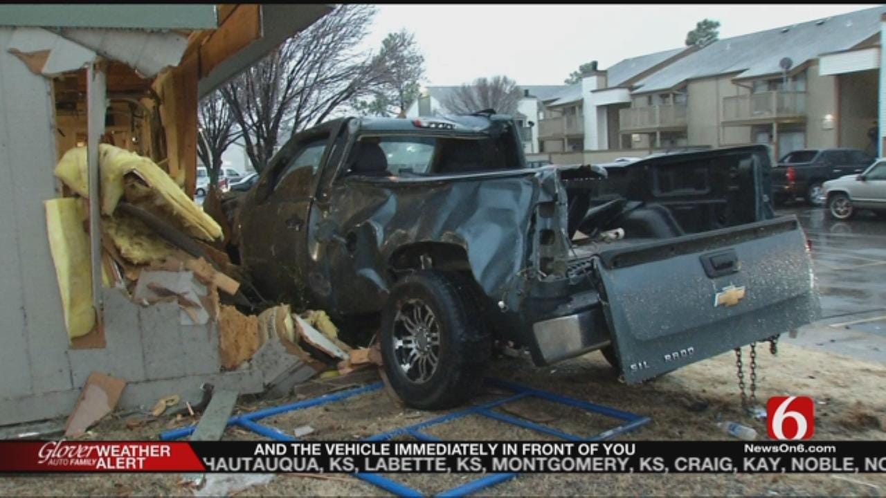 TPD: Driver Going Too Fast For Conditions Crashes Into Building