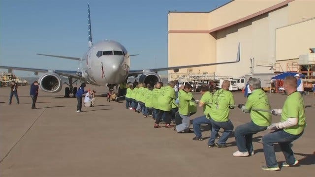 WEB EXTRA: Video Of American Airlines Employees Participating In 'Jet Pull'