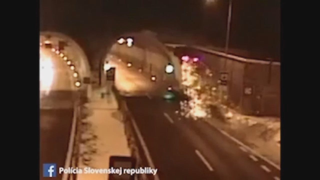 Caught On Camera: Car Crashes Into Top Of Tunnel