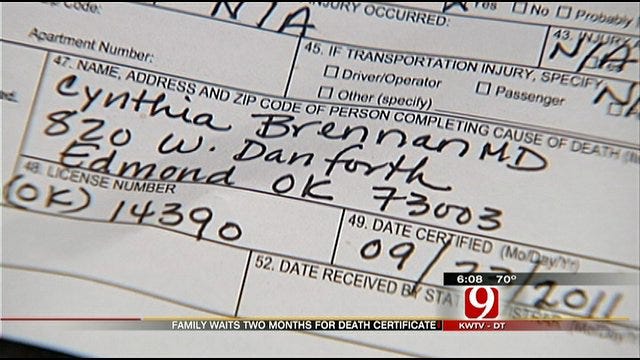 OKC Family Waits Two Months For Death Certificate