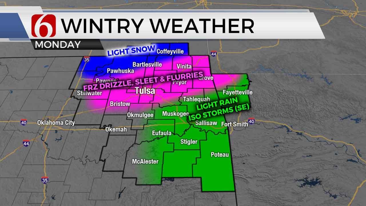 Freezing Drizzle, Light Sleet, Snow Possible As Wintry Mix Continues In Tulsa