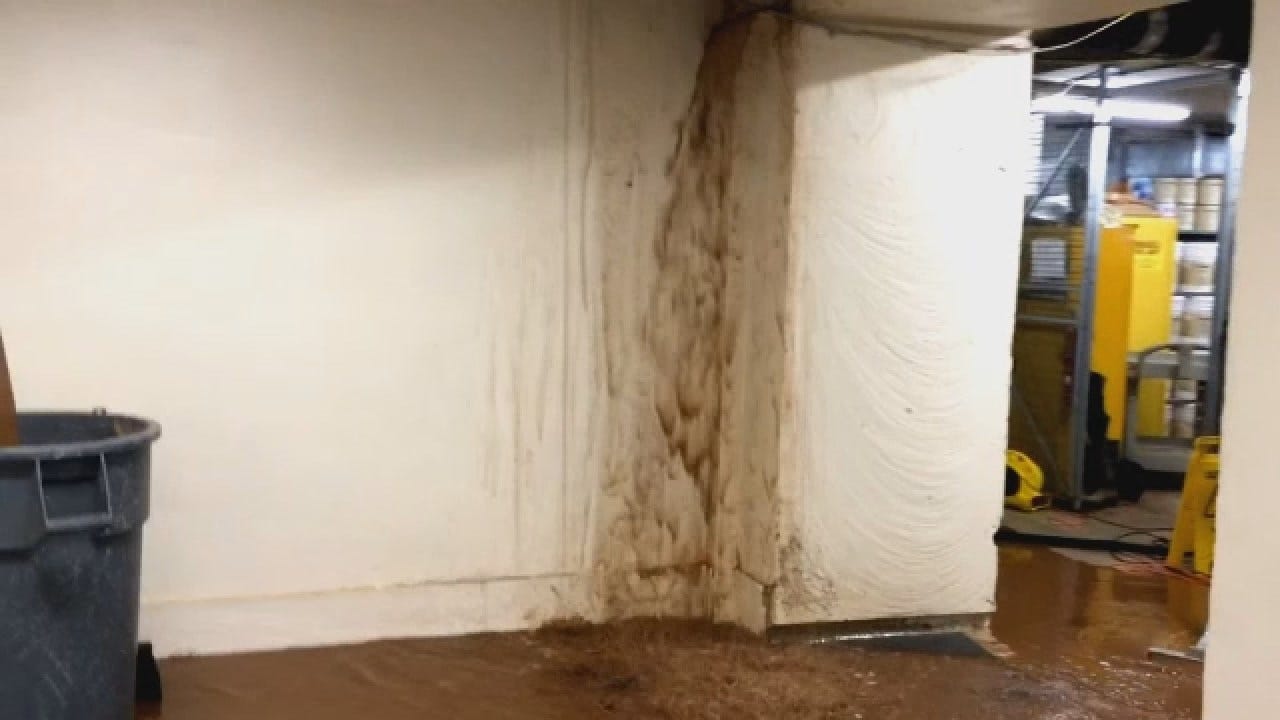 WEB EXTRA: Floodwaters Cascade Into Basement At OK Capitol